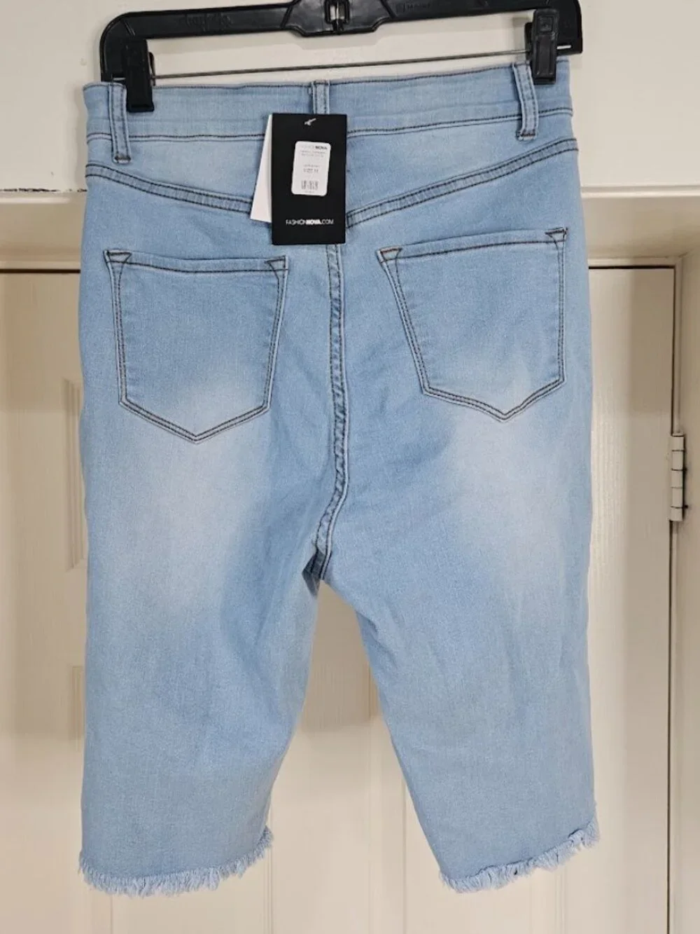 Fashion Nova Bermuda Shorts Denim Blue Distressed Ripped High Waisted New Tag 11